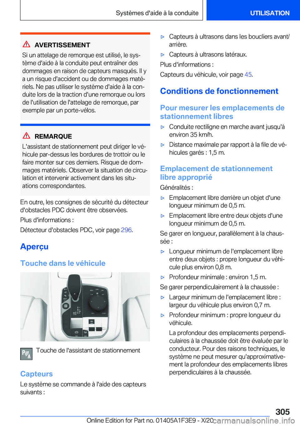 BMW X5 2021  Notices Demploi (in French) �A�V�E�R�T�I�S�S�E�M�E�N�T
�S�i��u�n��a�t�t�e�l�a�g�e��d�e��r�e�m�o�r�q�u�e��e�s�t��u�t�i�l�i�s�é�,��l�e��s�y�sj
�t�è�m�e��d�'�a�i�d�e��