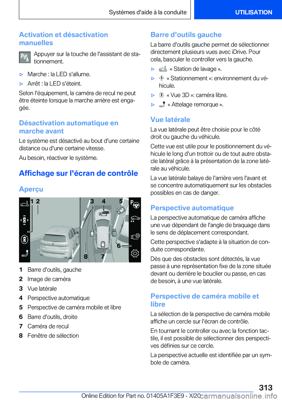 BMW X5 2021  Notices Demploi (in French) �A�c�t�i�v�a�t�i�o�n��e�t��d�é�s�a�c�t�i�v�a�t�i�o�n
�m�a�n�u�e�l�l�e�s
�A�p�p�u�y�e�r��s�u�r��l�a��t�o�u�c�h�e��d�e��l�'�a�s�s�i�s�t�a�n�t��d�e��s�t�aj�t�i�o�n�n�e�m�e�n�t�.'x�M�a�