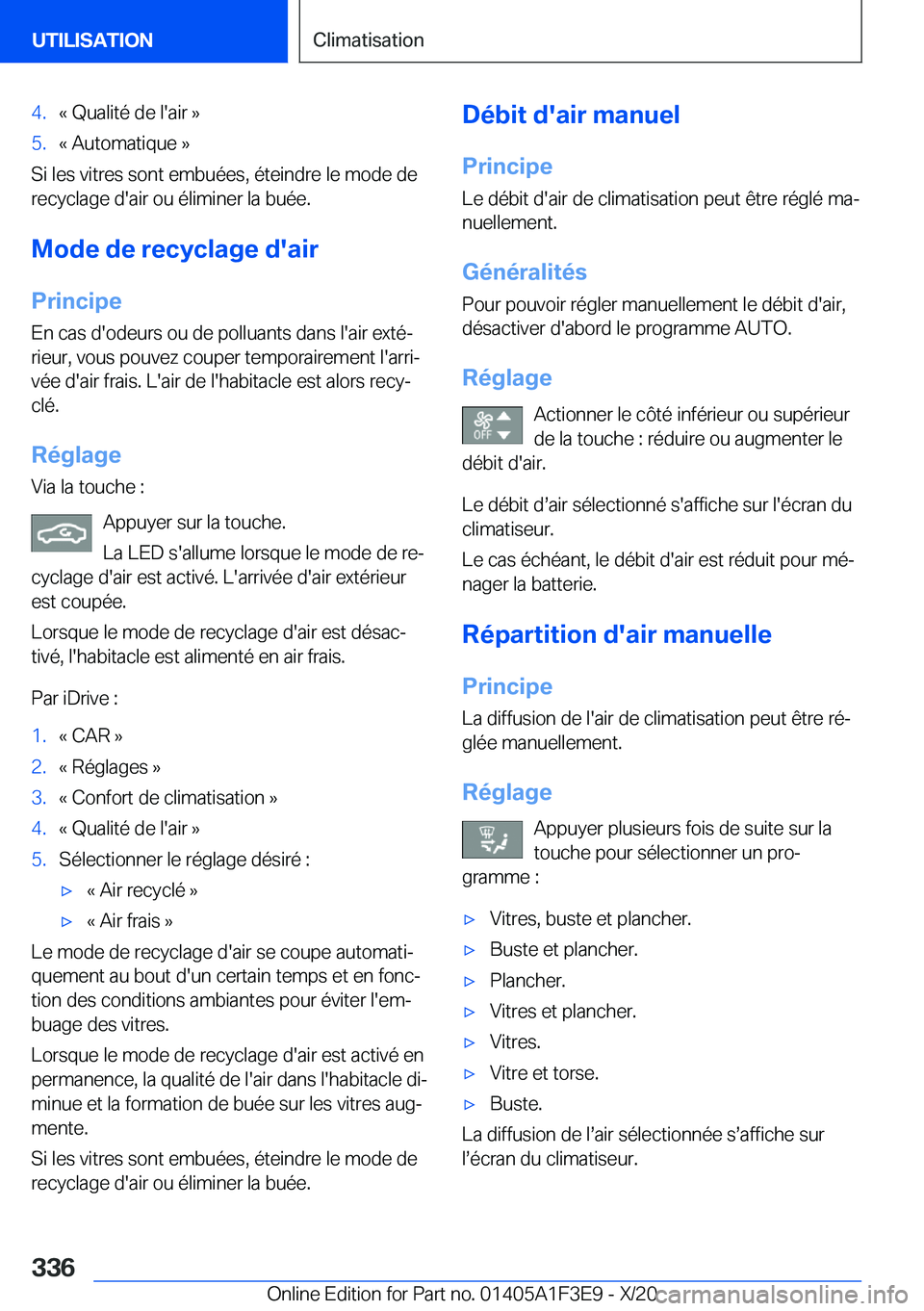 BMW X5 2021  Notices Demploi (in French) �4�.�k��Q�u�a�l�i�t�é��d�e��l�'�a�i�r��{�5�.�k��A�u�t�o�m�a�t�i�q�u�e��{
�S�i��l�e�s��v�i�t�r�e�s��s�o�n�t��e�m�b�u�é�e�s�,��é�t�e�i�n�d�r�e��l�e��m�o�d�e��d�e
�r�e�c�y�c�l�a�g�e�