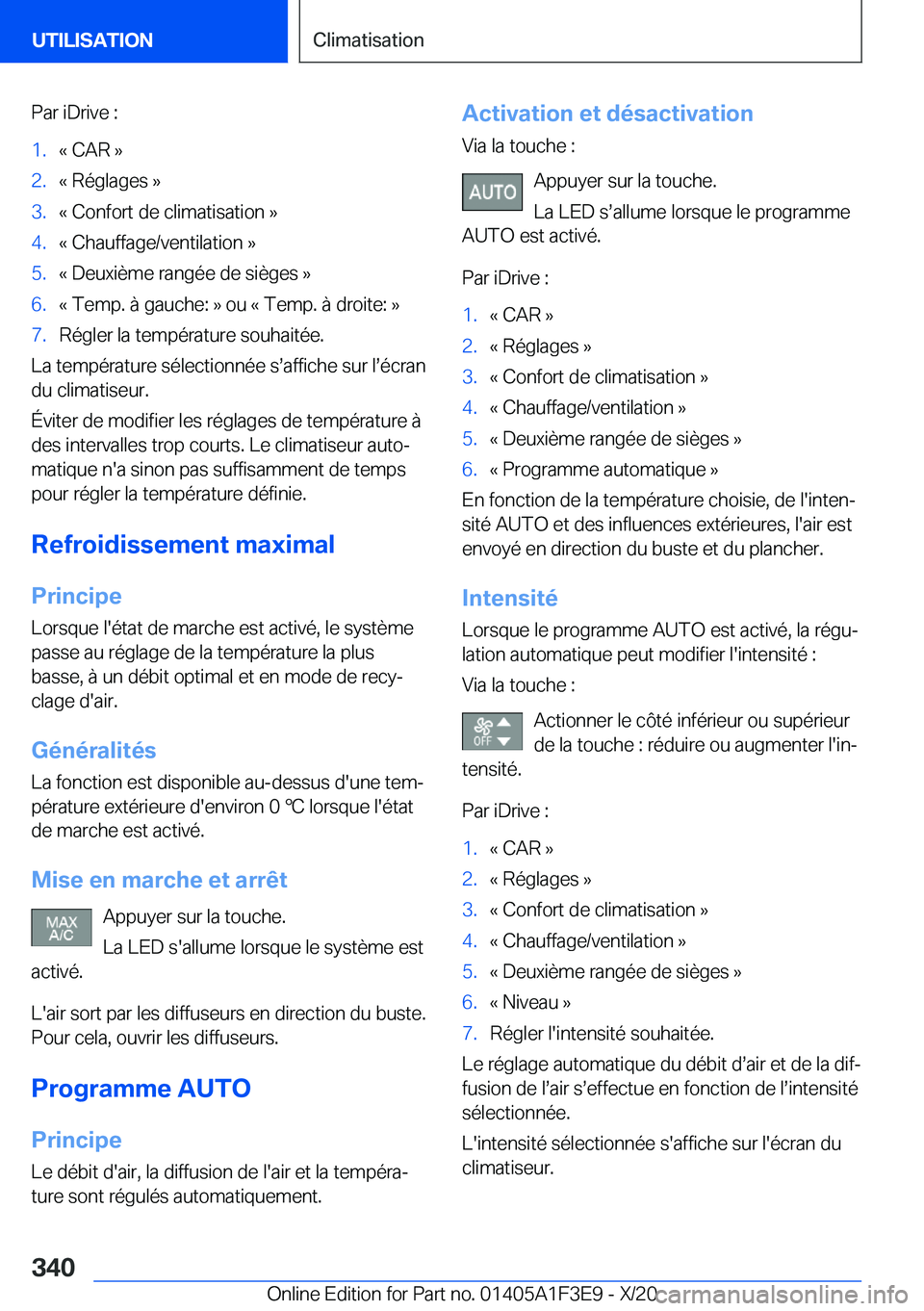 BMW X5 2021  Notices Demploi (in French) �P�a�r��i�D�r�i�v�e��:�1�.�k��C�A�R��{�2�.�k��R�é�g�l�a�g�e�s��{�3�.�k��C�o�n�f�o�r�t��d�e��c�l�i�m�a�t�i�s�a�t�i�o�n��{�4�.�k��C�h�a�u�f�f�a�g�e�/�v�e�n�t�i�l�a�t�i�o�n��{�5�.�k��D�e�u�