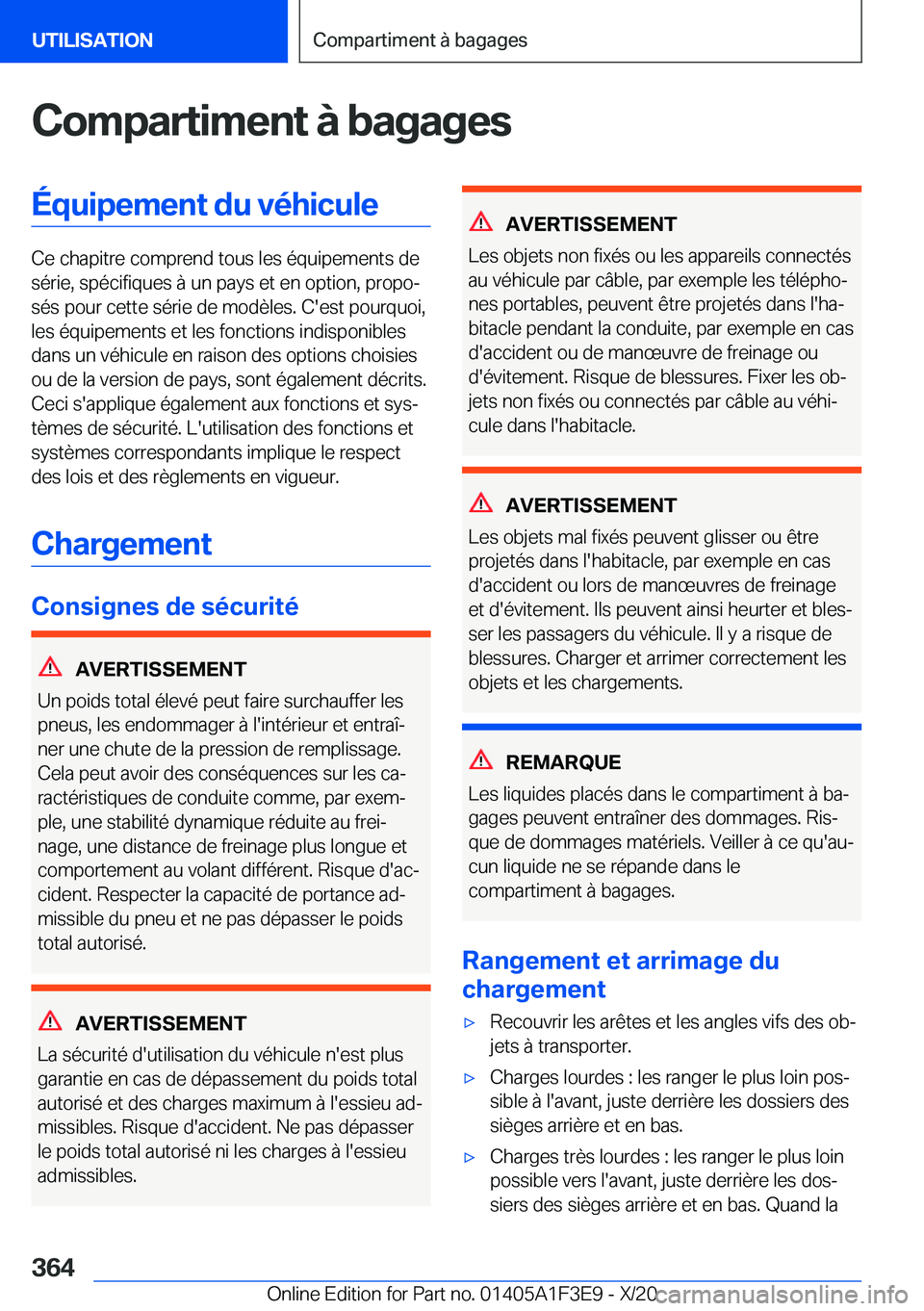 BMW X5 2021  Notices Demploi (in French) �C�o�m�p�a�r�t�i�m�e�n�t��