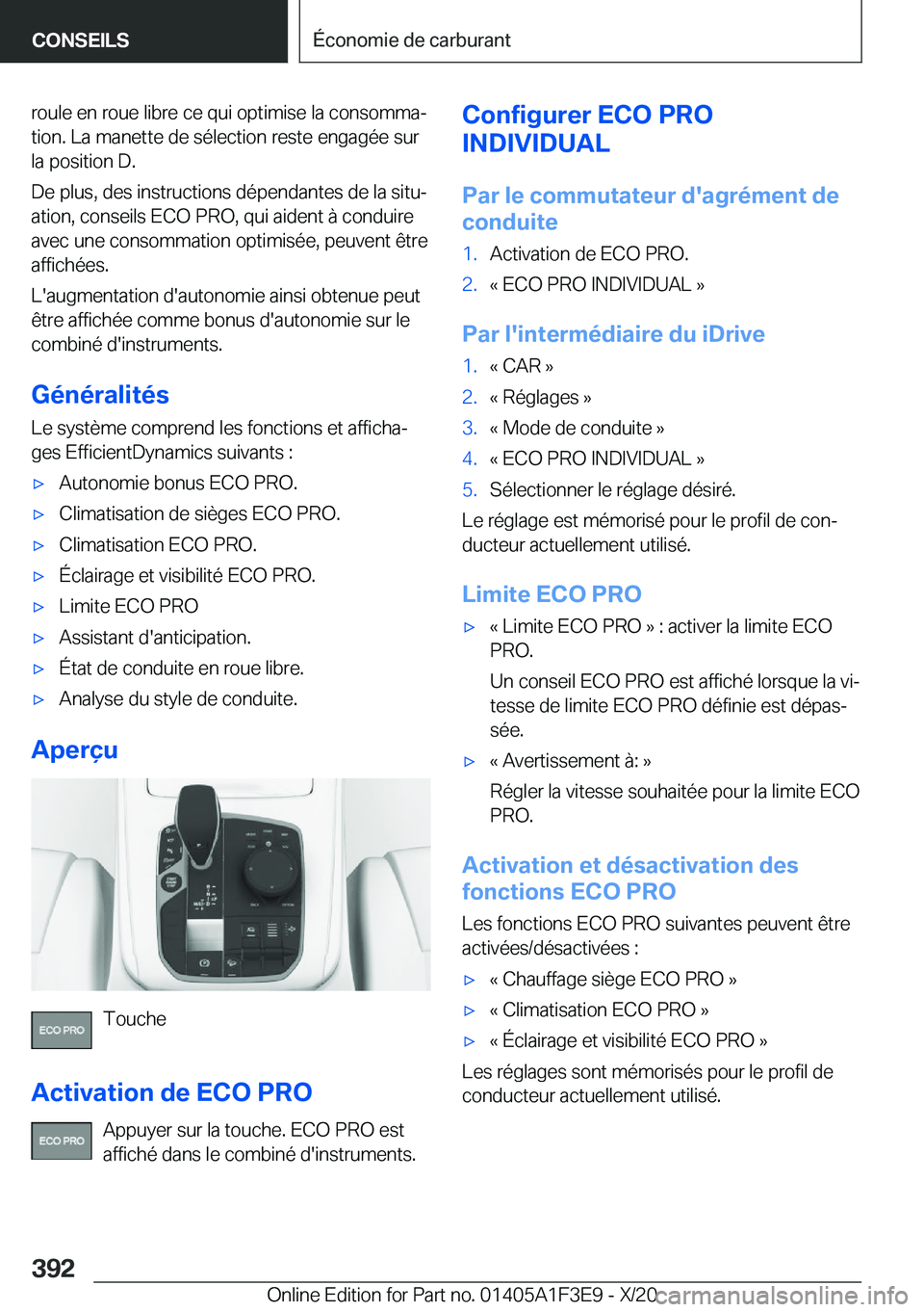 BMW X5 2021  Notices Demploi (in French) �r�o�u�l�e��e�n��r�o�u�e��l�i�b�r�e��c�e��q�u�i��o�p�t�i�m�i�s�e��l�a��c�o�n�s�o�m�m�aj�t�i�o�n�.��L�a��m�a�n�e�t�t�e��d�e��s�é�l�e�c�t�i�o�n��r�e�s�t�e��e�n�g�a�g�é�e��s�u�r
�l�a��