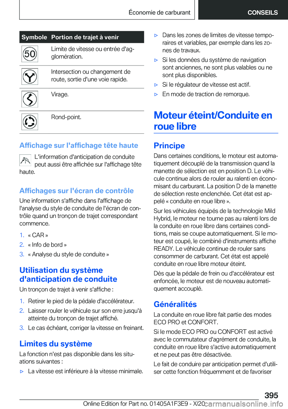 BMW X5 2021  Notices Demploi (in French) �S�y�m�b�o�l�e�P�o�r�t�i�o�n��d�e��t�r�a�j�e�t��