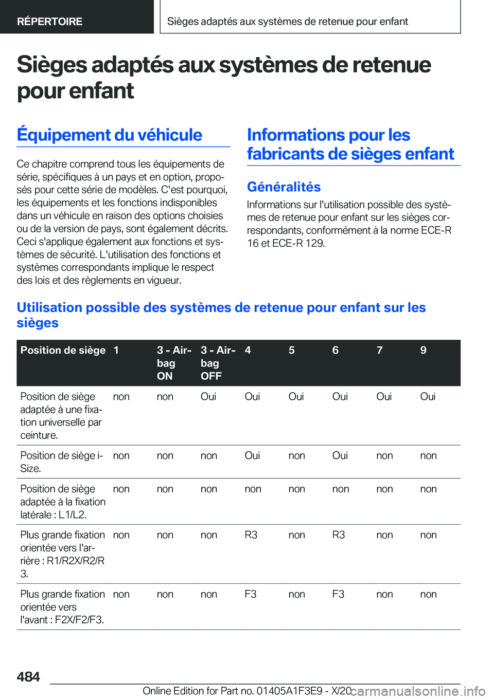 BMW X5 2021  Notices Demploi (in French) �S�i�è�g�e�s��a�d�a�p�t�é�s��a�u�x��s�y�s�t�è�m�e�s��d�e��r�e�t�e�n�u�e
�p�o�u�r��e�n�f�a�n�t�