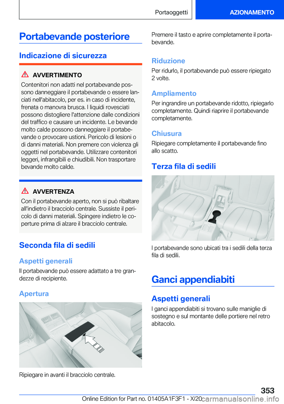 BMW X5 2021  Libretti Di Uso E manutenzione (in Italian) �P�o�r�t�a�b�e�v�a�n�d�e��p�o�s�t�e�r�i�o�r�e
�I�n�d�i�c�a�z�i�o�n�e��d�i��s�i�c�u�r�e�z�z�a
�A�V�V�E�R�T�I�M�E�N�T�O
�C�o�n�t�e�n�i�t�o�r�i��n�o�n��a�d�a�t�t�i��n�e�l��p�o�r�t�a�b�e�v�a�n�d�e�