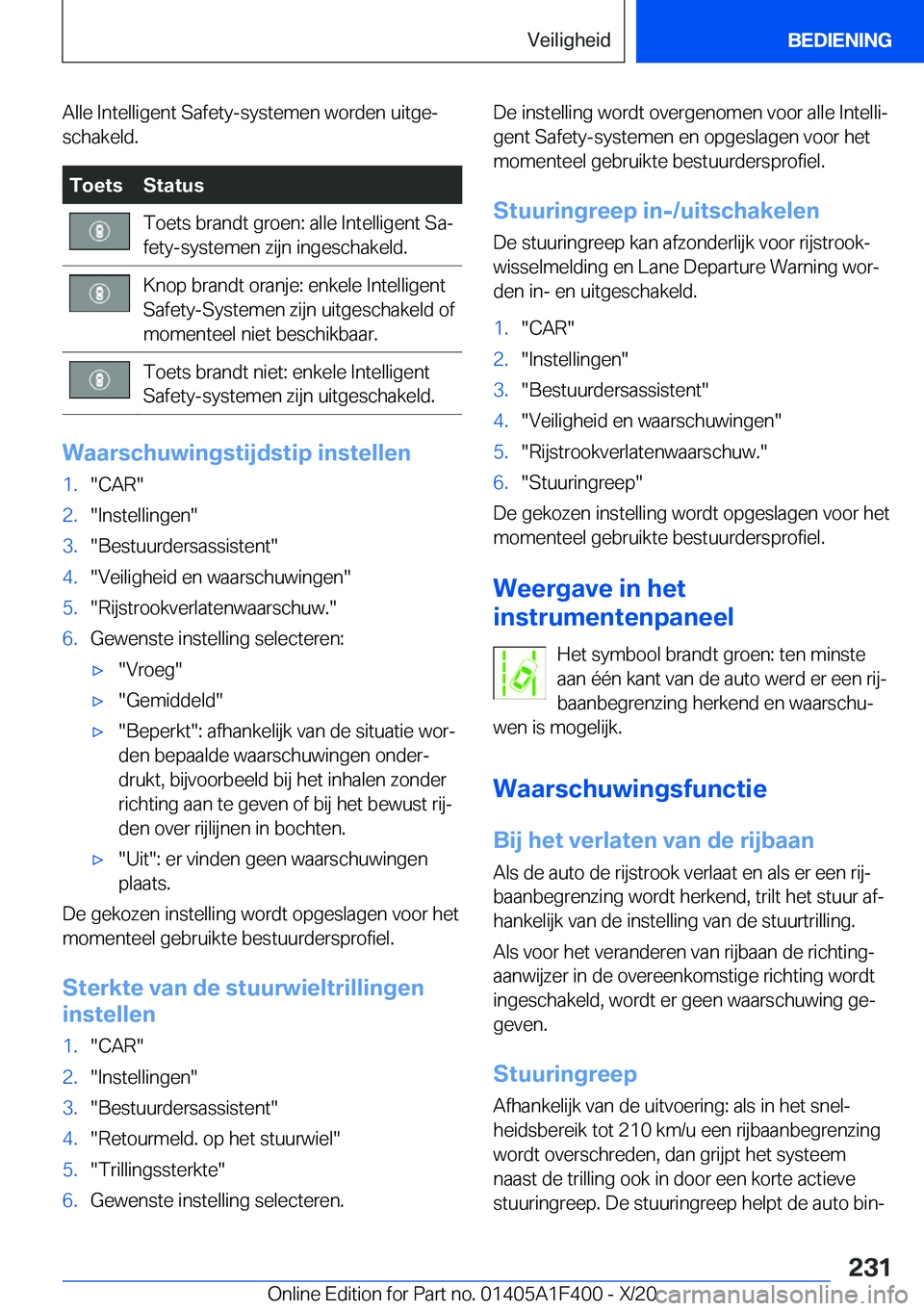 BMW X5 2021  Instructieboekjes (in Dutch) �A�l�l�e��I�n�t�e�l�l�i�g�e�n�t��S�a�f�e�t�y�-�s�y�s�t�e�m�e�n��w�o�r�d�e�n��u�i�t�g�ej
�s�c�h�a�k�e�l�d�.�T�o�e�t�s�S�t�a�t�u�s�T�o�e�t�s��b�r�a�n�d�t��g�r�o�e�n�:��a�l�l�e��I�n�t�e�l�l�i�g�