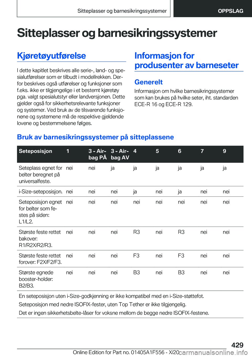 BMW X5 2021  InstruksjonsbØker (in Norwegian) �S�i�t�t�e�p�l�a�s�s�e�r��o�g��b�a�r�n�e�s�i�k�r�i�n�g�s�s�y�s�t�e�m�e�r�K�j�