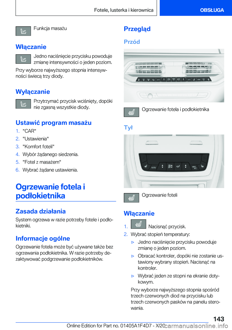 BMW X5 2021  Instrukcja obsługi (in Polish) �F�u�n�k�c�j�a��m�a�s�a9�u
�W�ł�ą�c�z�a�n�i�e �J�e�d�n�o��n�a�c�i�n�i�