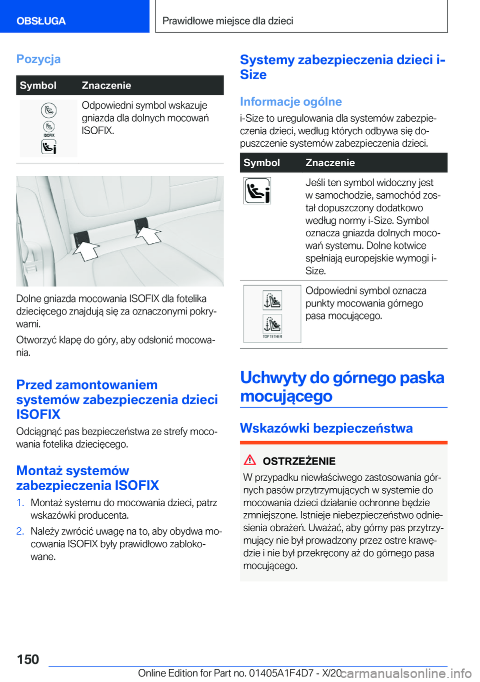 BMW X5 2021  Instrukcja obsługi (in Polish) �P�o�z�y�c�j�a�S�y�m�b�o�l�Z�n�a�c�z�e�n�i�e�O�d�p�o�w�i�e�d�n�i��s�y�m�b�o�l��w�s�k�a�z�u�j�e
�g�n�i�a�z�d�a��d�l�a��d�o�l�n�y�c�h��m�o�c�o�w�a�