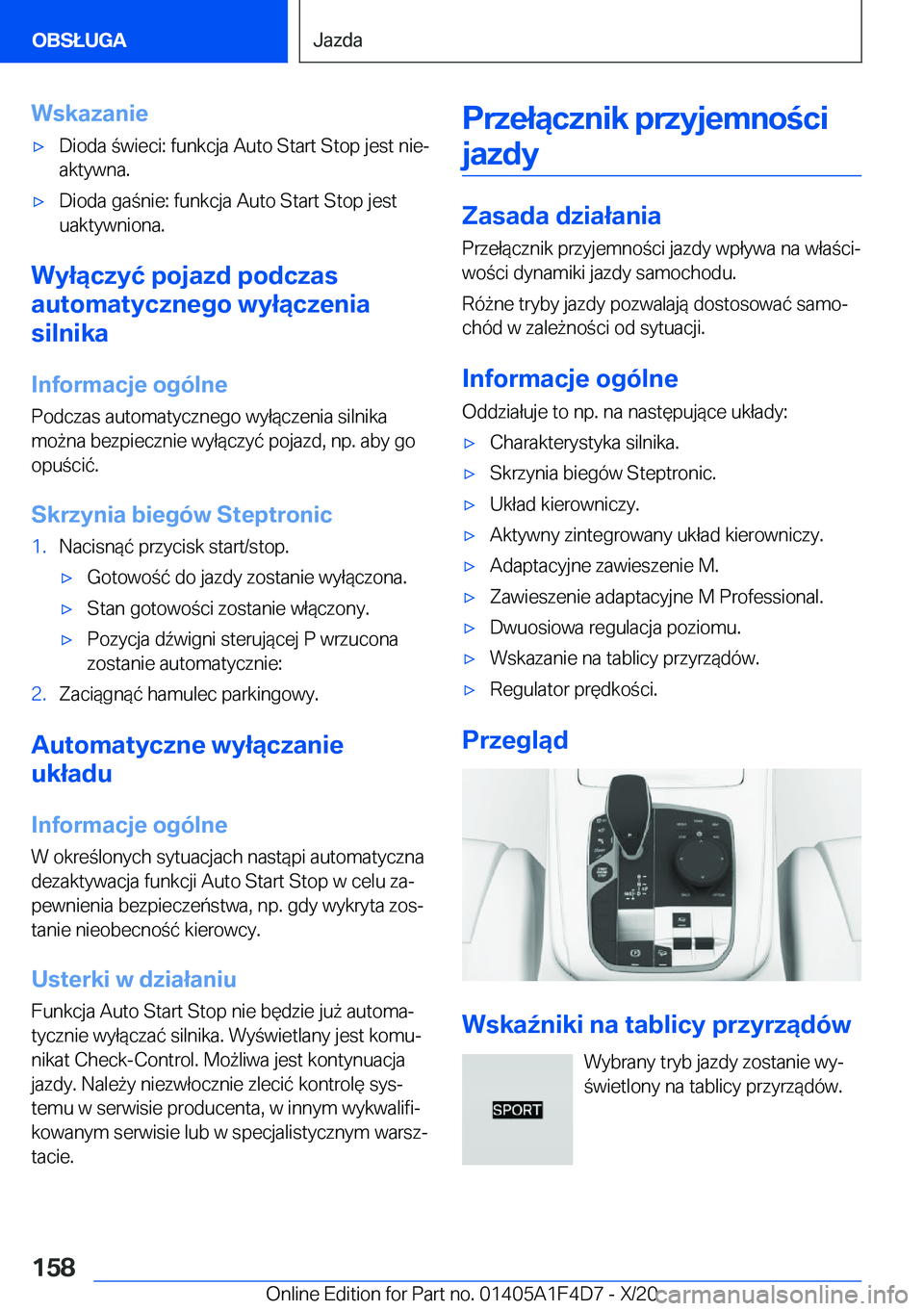 BMW X5 2021  Instrukcja obsługi (in Polish) �W�s�k�a�z�a�n�i�e'x�D�i�o�d�a��w�i�e�c�i�:��f�u�n�k�c�j�a��A�u�t�o��S�t�a�r�t��S�t�o�p��j�e�s�t��n�i�ej�a�k�t�y�w�n�a�.'x�D�i�o�d�a��g�a�n�i�e�:��f�u�n�k�c�j�a��A�u�t�o��S�t�a