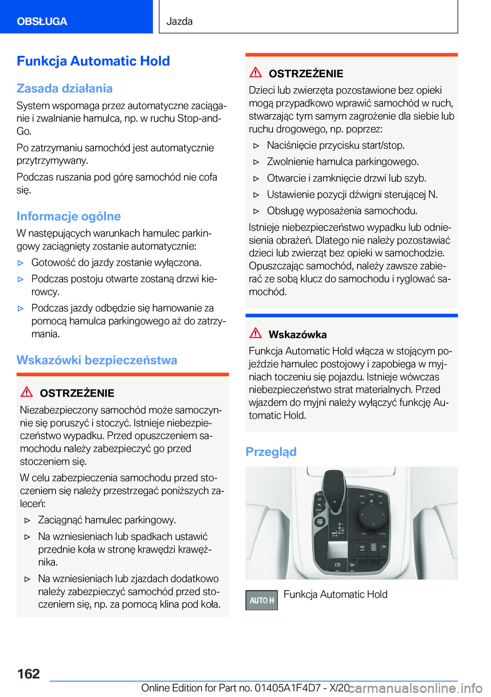 BMW X5 2021  Instrukcja obsługi (in Polish) �F�u�n�k�c�j�a��A�u�t�o�m�a�t�i�c��H�o�l�d�Z�a�s�a�d�a��d�z�i�a�ł�a�n�i�a
�S�y�s�t�e�m��w�s�p�o�m�a�g�a��p�r�z�e�z��a�u�t�o�m�a�t�y�c�z�n�e��z�a�c�i�