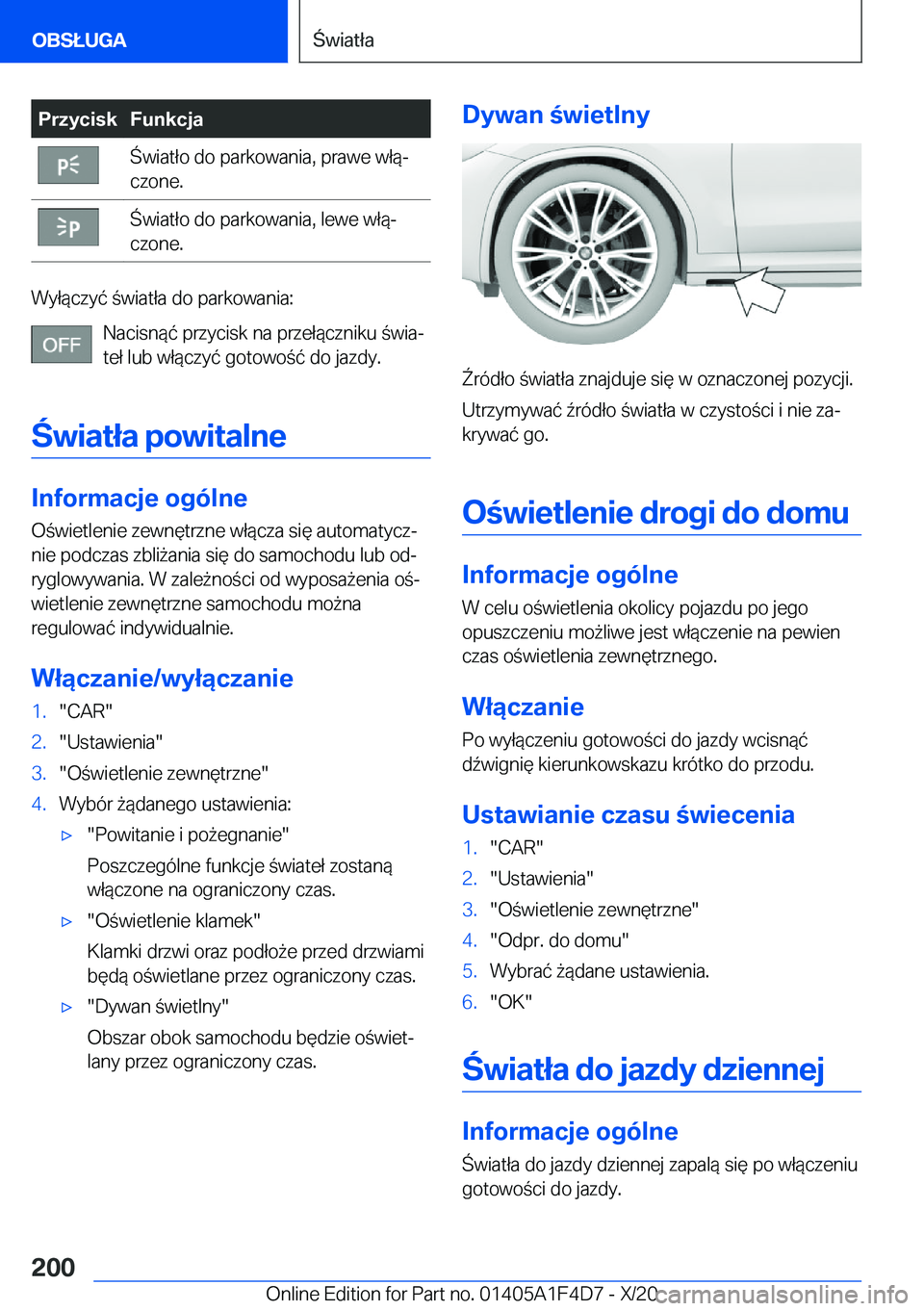 BMW X5 2021  Instrukcja obsługi (in Polish) �P�r�z�y�c�i�s�k�F�u�n�k�c�j�a�w�i�a�t�ł�o��d�o��p�a�r�k�o�w�a�n�i�a�,��p�r�a�w�e��w�ł�