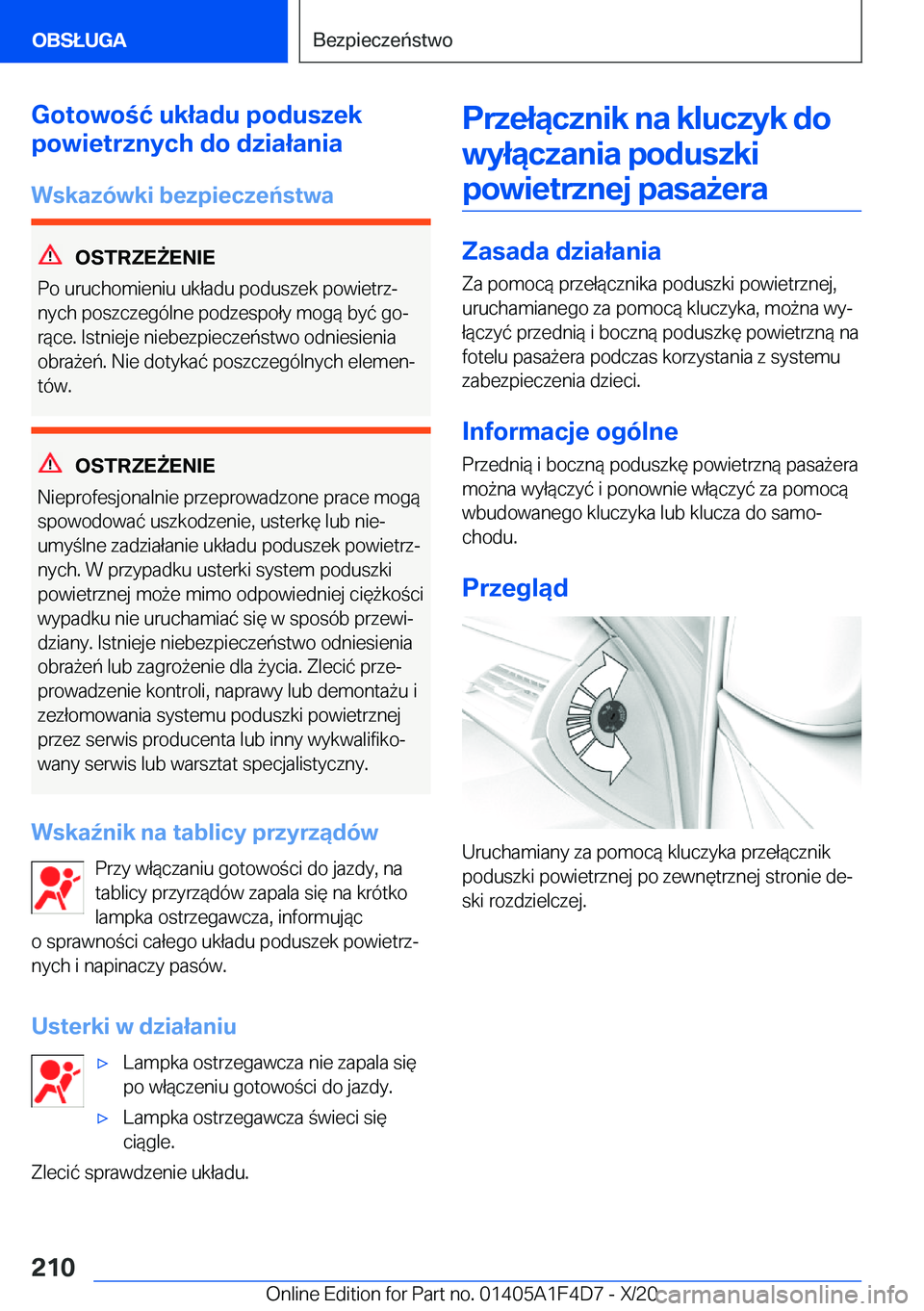 BMW X5 2021  Instrukcja obsługi (in Polish) �G�o�t�o�w�o�ć��u�k�ł�a�d�u��p�o�d�u�s�z�e�k
�p�o�w�i�e�t�r�z�n�y�c�h��d�o��d�z�i�a�ł�a�n�i�a
�W�s�k�a�z�