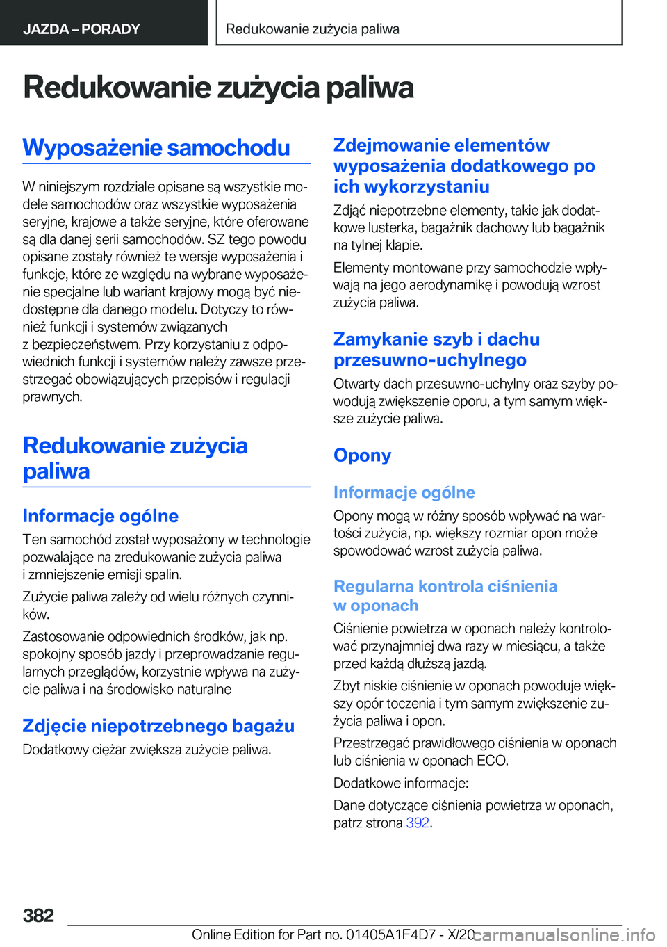 BMW X5 2021  Instrukcja obsługi (in Polish) �R�e�d�u�k�o�w�a�n�i�e��z�u9�y�c�i�a��p�a�l�i�w�a�W�y�p�o�s�a9�e�n�i�e��s�a�m�o�c�h�o�d�u
�W��n�i�n�i�e�j�s�z�y�m��r�o�z�d�z�i�a�l�e��o�p�i�s�a�n�e��s�
