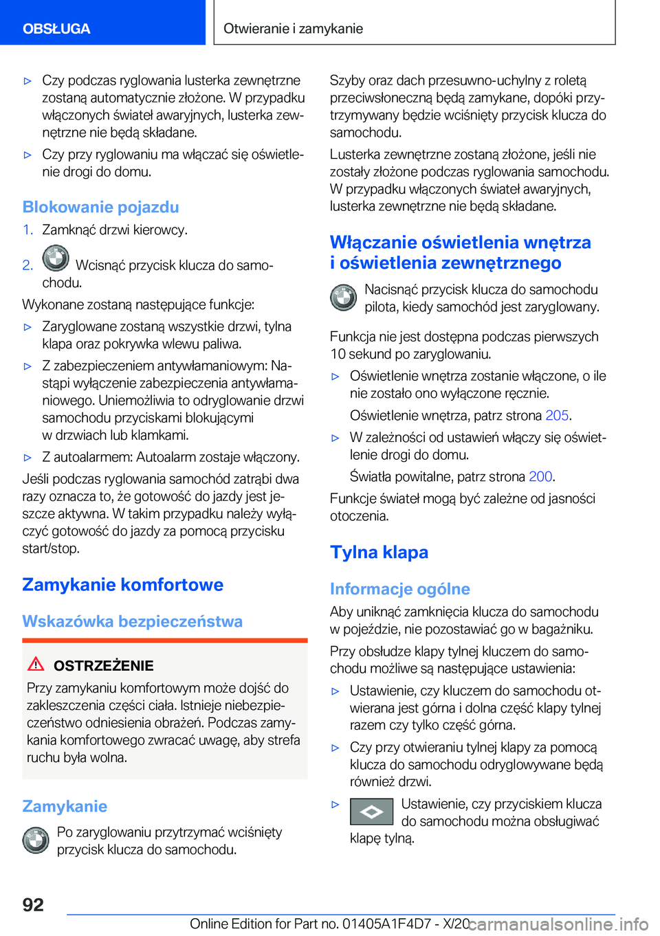 BMW X5 2021  Instrukcja obsługi (in Polish) 'x�C�z�y��p�o�d�c�z�a�s��r�y�g�l�o�w�a�n�i�a��l�u�s�t�e�r�k�a��z�e�w�n�