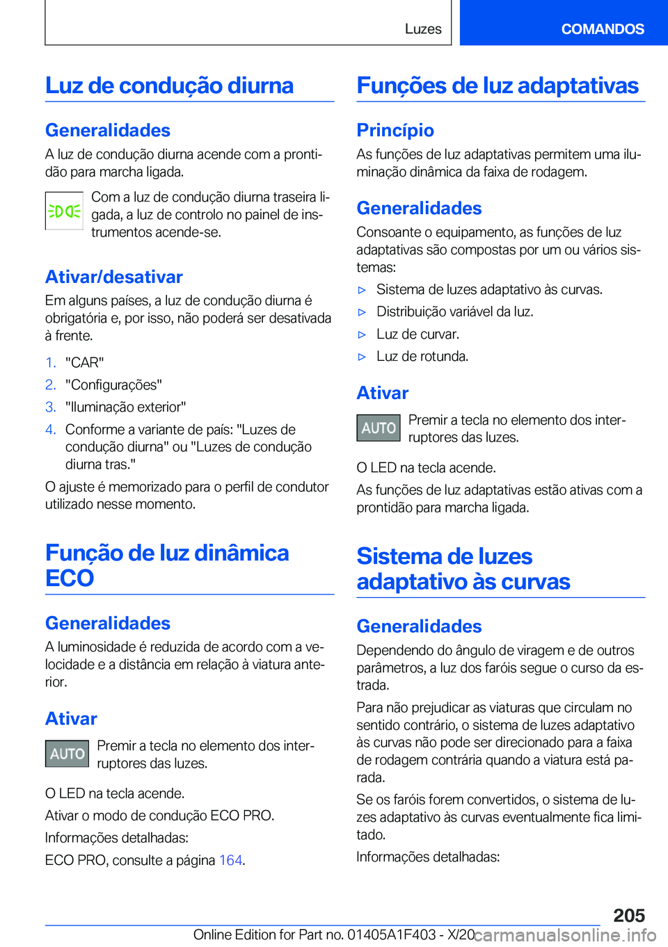 BMW X5 2021  Manual do condutor (in Portuguese) �L�u�z��d�e��c�o�n�d�u�