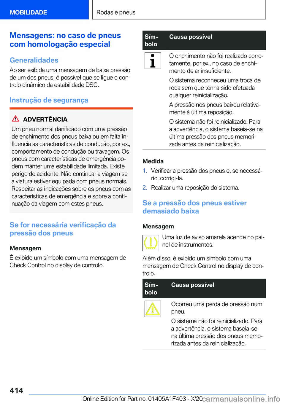 BMW X5 2021  Manual do condutor (in Portuguese) �M�e�n�s�a�g�e�n�s�:��n�o��c�a�s�o��d�e��p�n�e�u�s
�c�o�m��h�o�m�o�l�o�g�a�