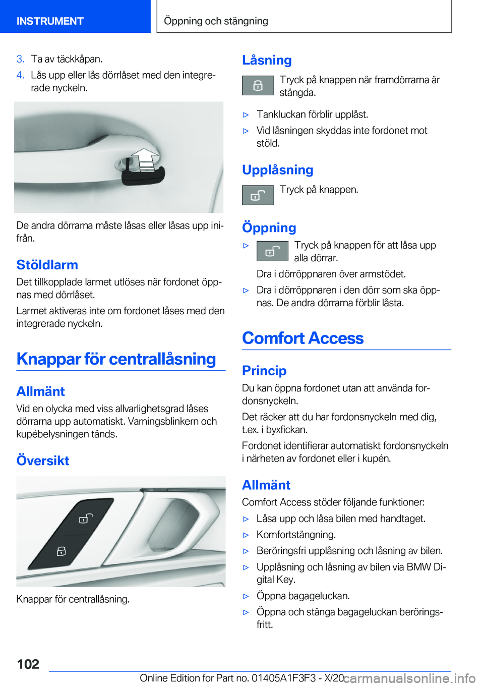 BMW X5 2021  InstruktionsbÖcker (in Swedish) �3�.�T�a��a�v��t�ä�c�k�k�å�p�a�n�.�4�.�L�å�s��u�p�p��e�l�l�e�r��l�å�s��d�