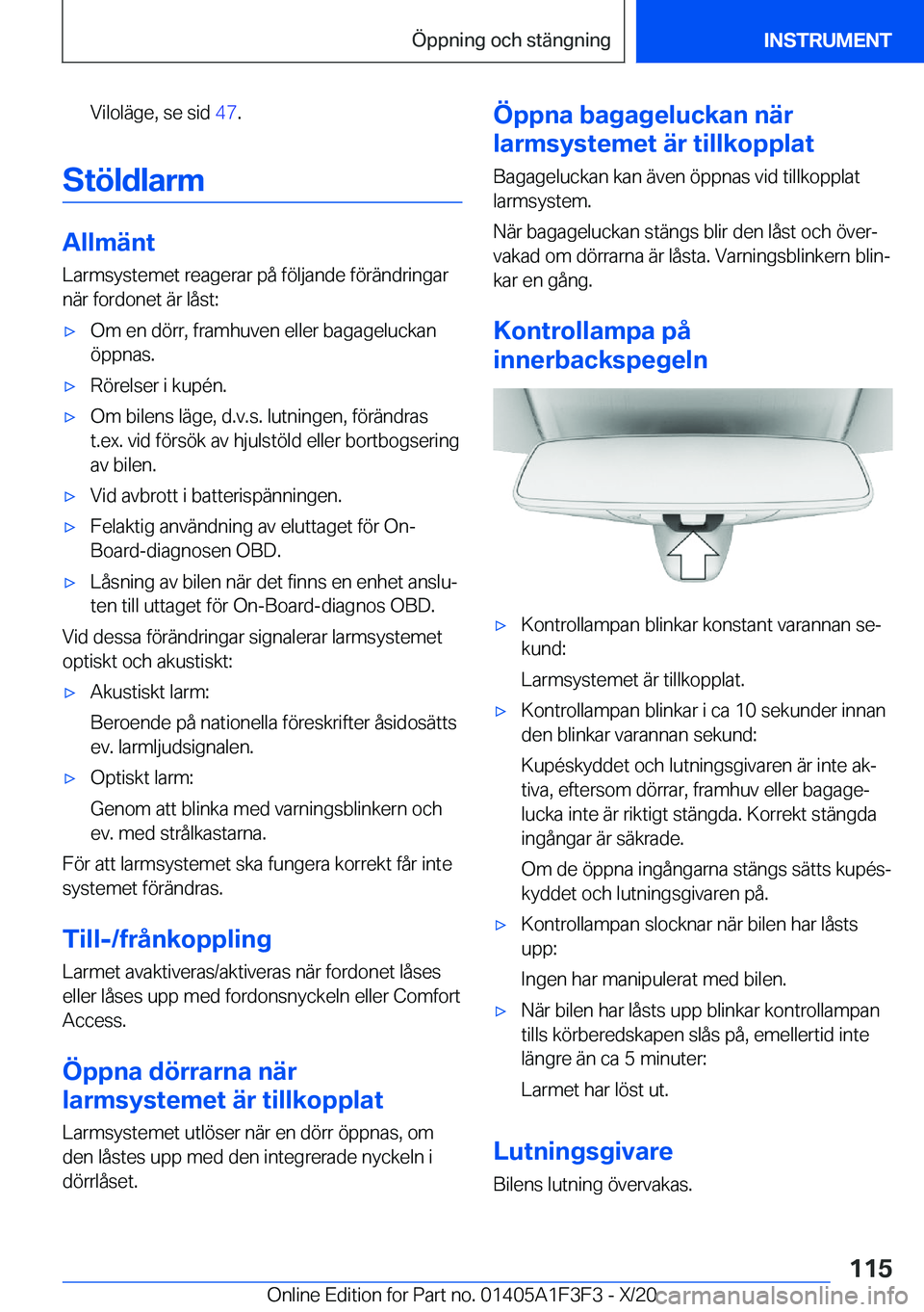 BMW X5 2021  InstruktionsbÖcker (in Swedish) �V�i�l�o�l�ä�g�e�,��s�e��s�i�d��4�7�.
�S�t�