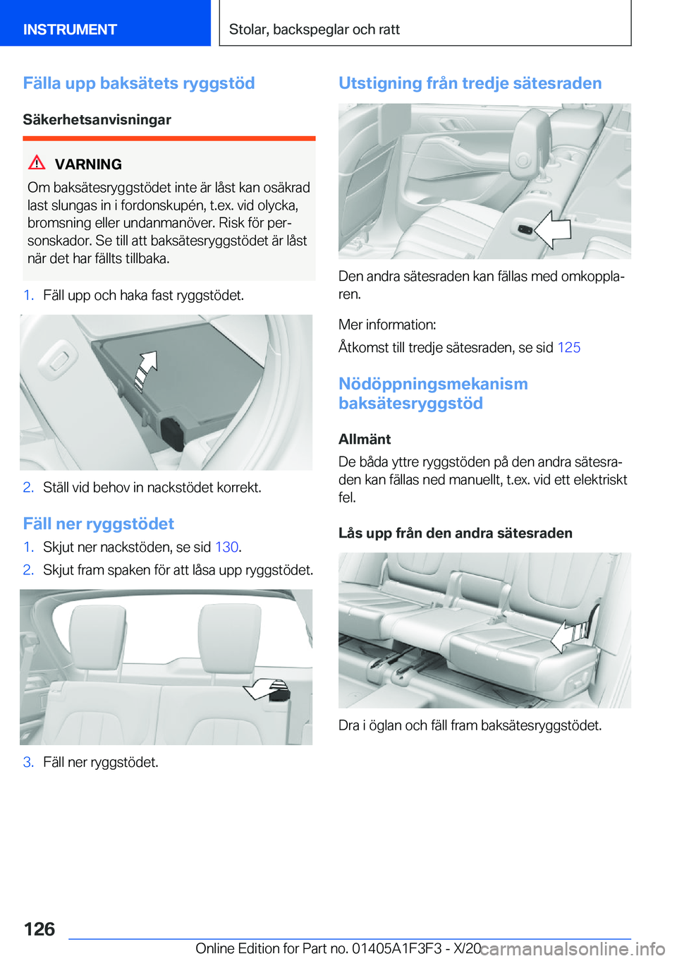 BMW X5 2021  InstruktionsbÖcker (in Swedish) �F�ä�l�l�a��u�p�p��b�a�k�s�ä�t�e�t�s��r�y�g�g�s�t�