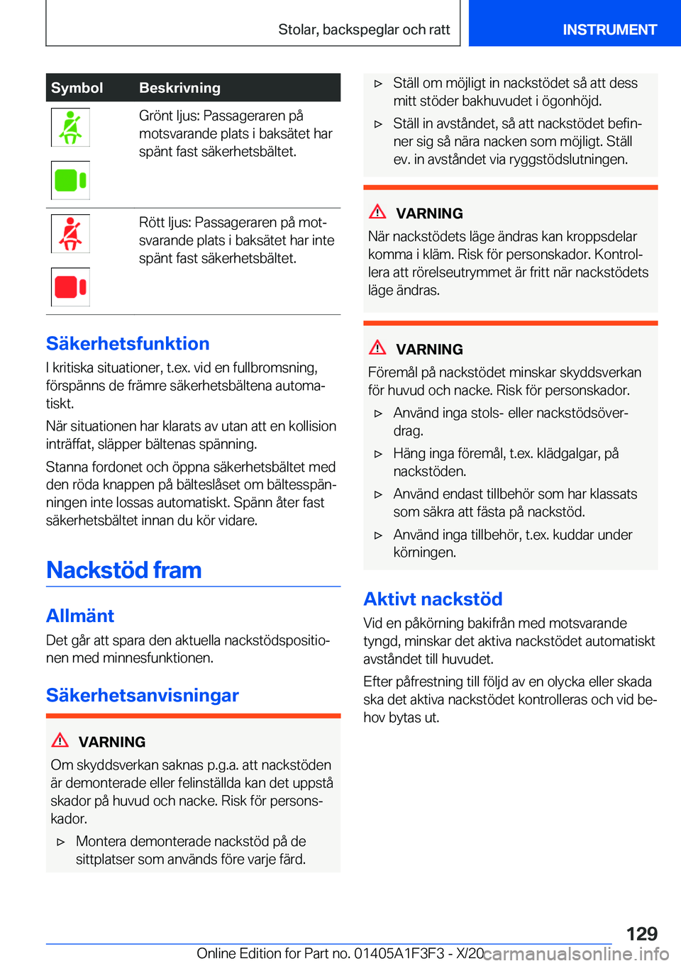 BMW X5 2021  InstruktionsbÖcker (in Swedish) �S�y�m�b�o�l�B�e�s�k�r�i�v�n�i�n�g�G�r�