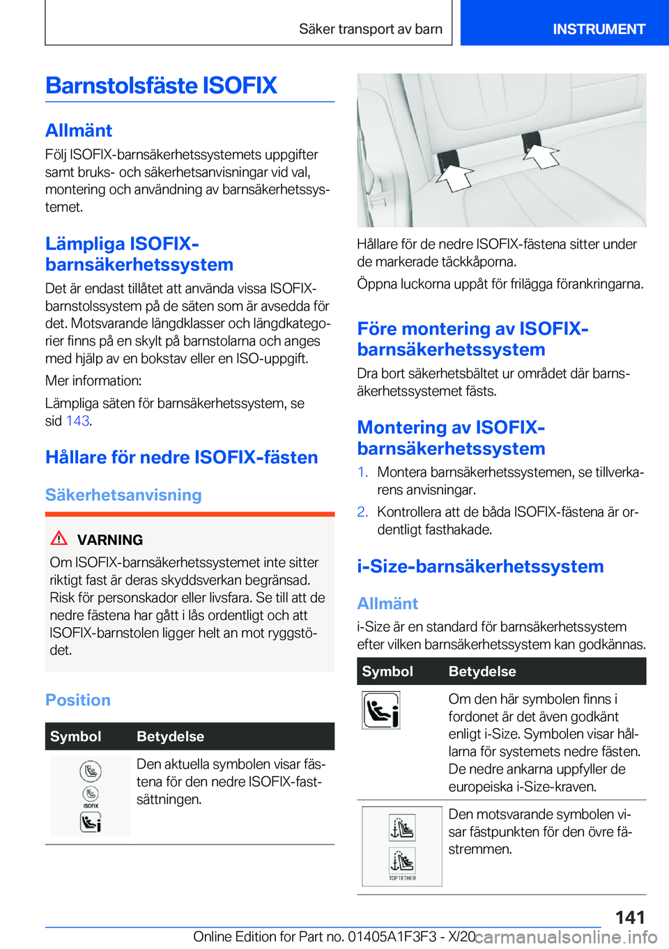 BMW X5 2021  InstruktionsbÖcker (in Swedish) �B�a�r�n�s�t�o�l�s�f�ä�s�t�e��I�S�O�F�I�X
�A�l�l�m�ä�n�t�F�