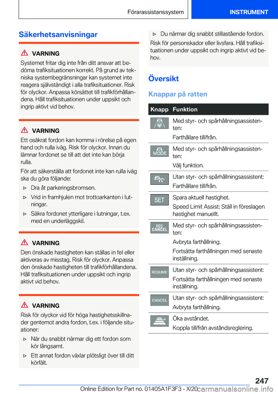 BMW X5 2021  InstruktionsbÖcker (in Swedish) �S�ä�k�e�r�h�e�t�s�a�n�v�i�s�n�i�n�g�a�r
�V�A�R�N�I�N�G
�S�y�s�t�e�m�e�t��f�r�i�t�a�r��d�i�g��i�n�t�e��f�r�å�n��d�i�t�t��a�n�s�v�a�r��a�t�t��b�ej
�d�