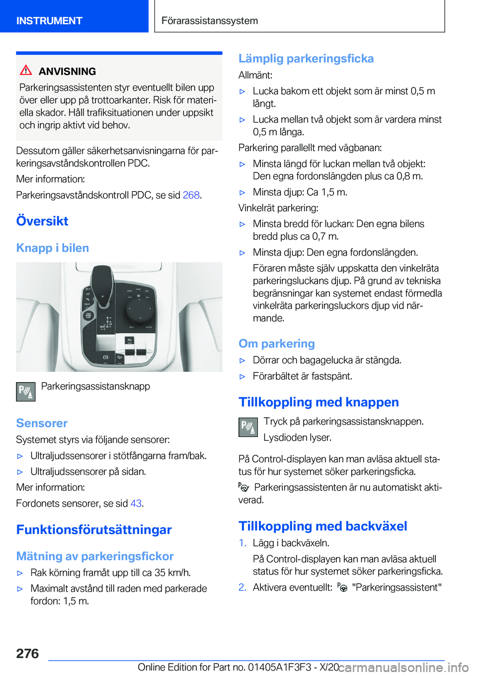 BMW X5 2021  InstruktionsbÖcker (in Swedish) �A�N�V�I�S�N�I�N�G
�P�a�r�k�e�r�i�n�g�s�a�s�s�i�s�t�e�n�t�e�n��s�t�y�r��e�v�e�n�t�u�e�l�l�t��b�i�l�e�n��u�p�p
�
