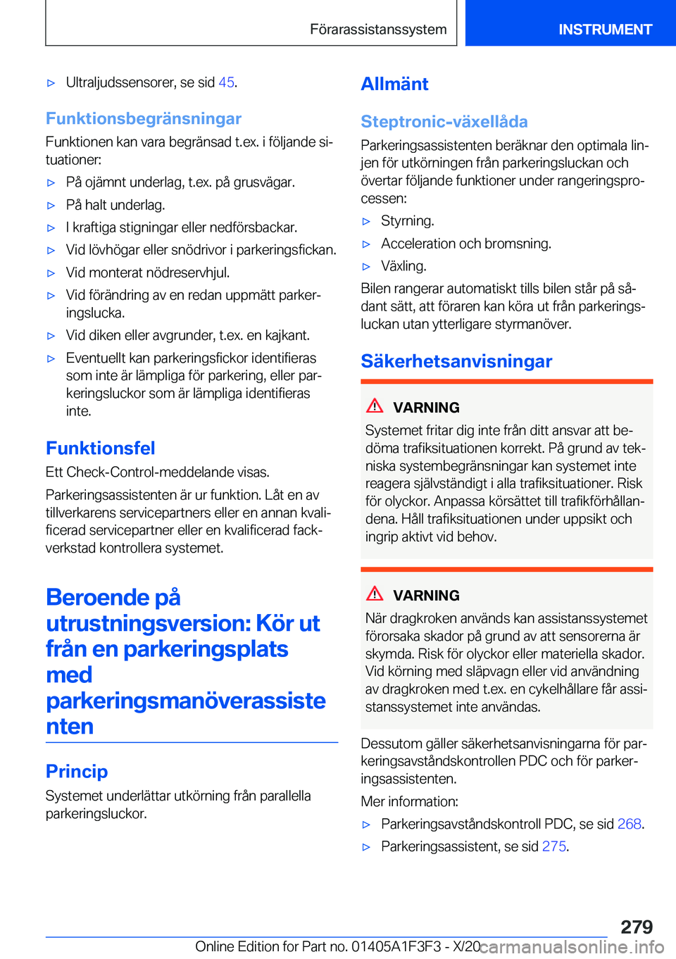 BMW X5 2021  InstruktionsbÖcker (in Swedish) 'x�U�l�t�r�a�l�j�u�d�s�s�e�n�s�o�r�e�r�,��s�e��s�i�d��4�5�.
�F�u�n�k�t�i�o�n�s�b�e�g�r�ä�n�s�n�i�n�g�a�r
�F�u�n�k�t�i�o�n�e�n��k�a�n��v�a�r�a��b�e�g�r�ä�n�s�a�d��t�.�e�x�.��i��f�