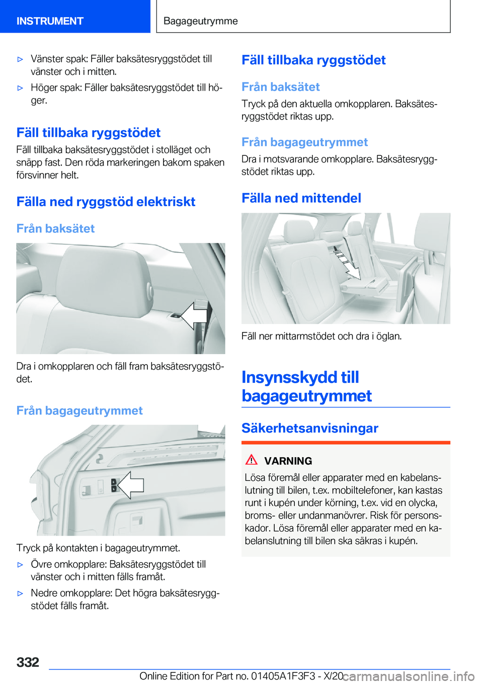 BMW X5 2021  InstruktionsbÖcker (in Swedish) 'x�V�ä�n�s�t�e�r��s�p�a�k�:��F�ä�l�l�e�r��b�a�k�s�ä�t�e�s�r�y�g�g�s�t�