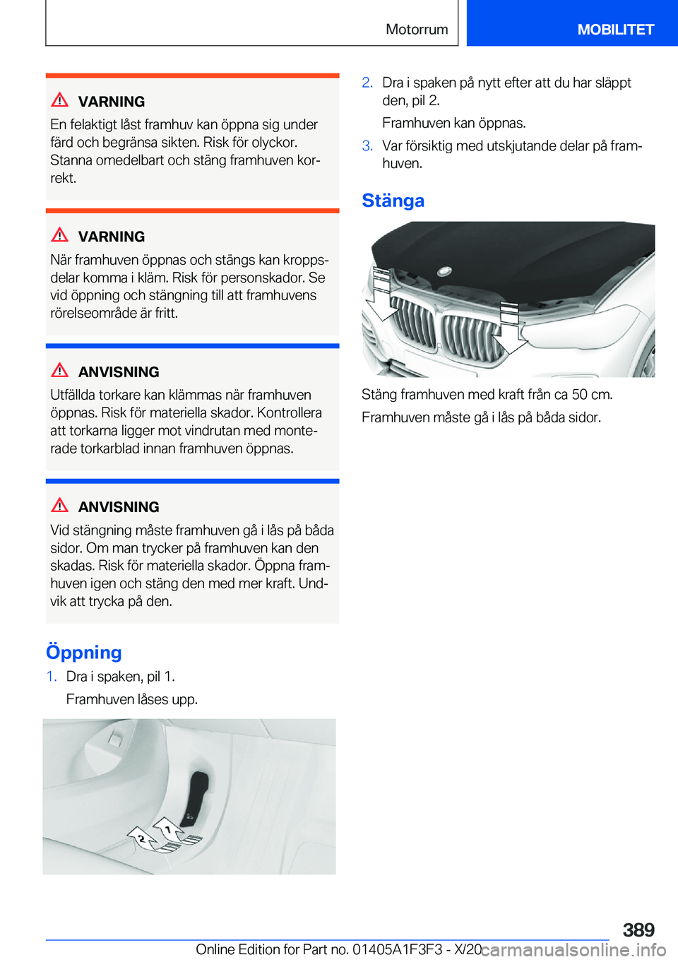 BMW X5 2021  InstruktionsbÖcker (in Swedish) �V�A�R�N�I�N�G
�E�n��f�e�l�a�k�t�i�g�t��l�å�s�t��f�r�a�m�h�u�v��k�a�n��