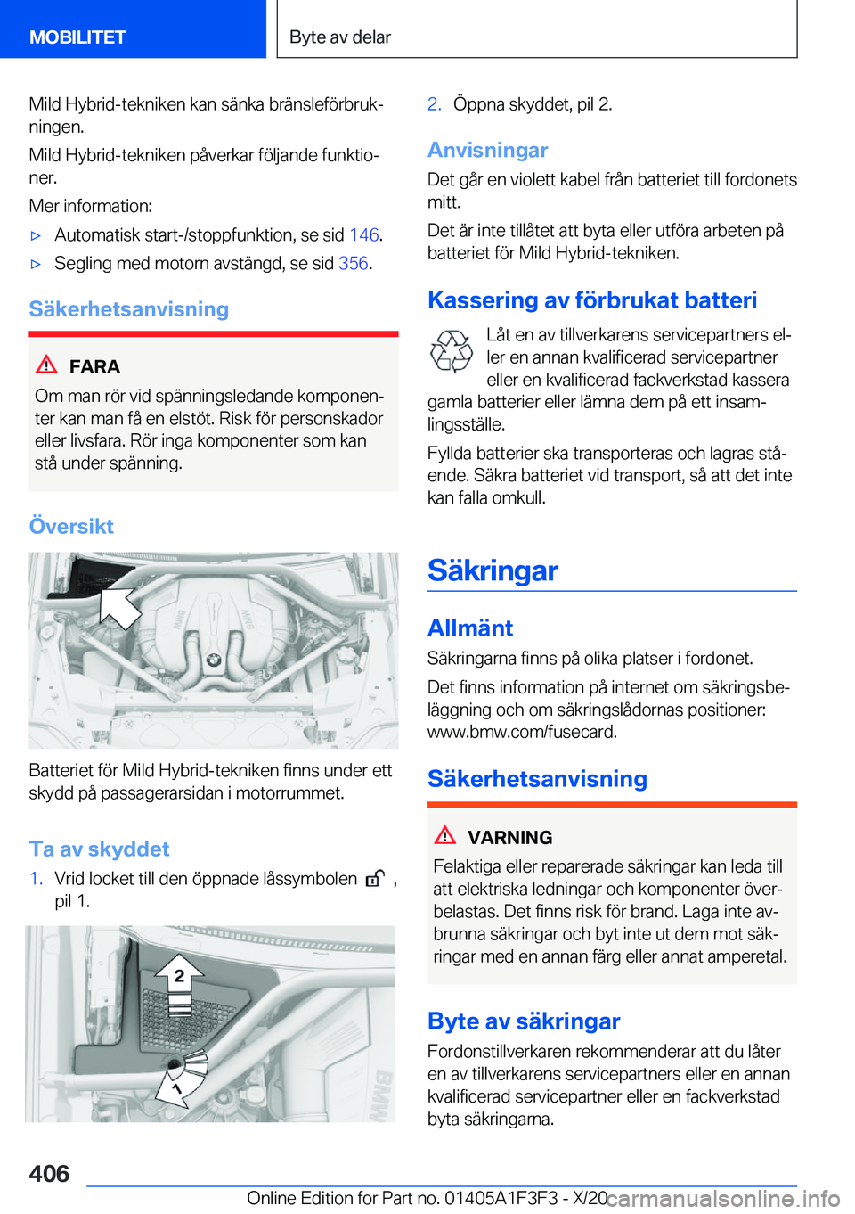 BMW X5 2021  InstruktionsbÖcker (in Swedish) �M�i�l�d��H�y�b�r�i�d�-�t�e�k�n�i�k�e�n��k�a�n��s�ä�n�k�a��b�r�ä�n�s�l�e�f�