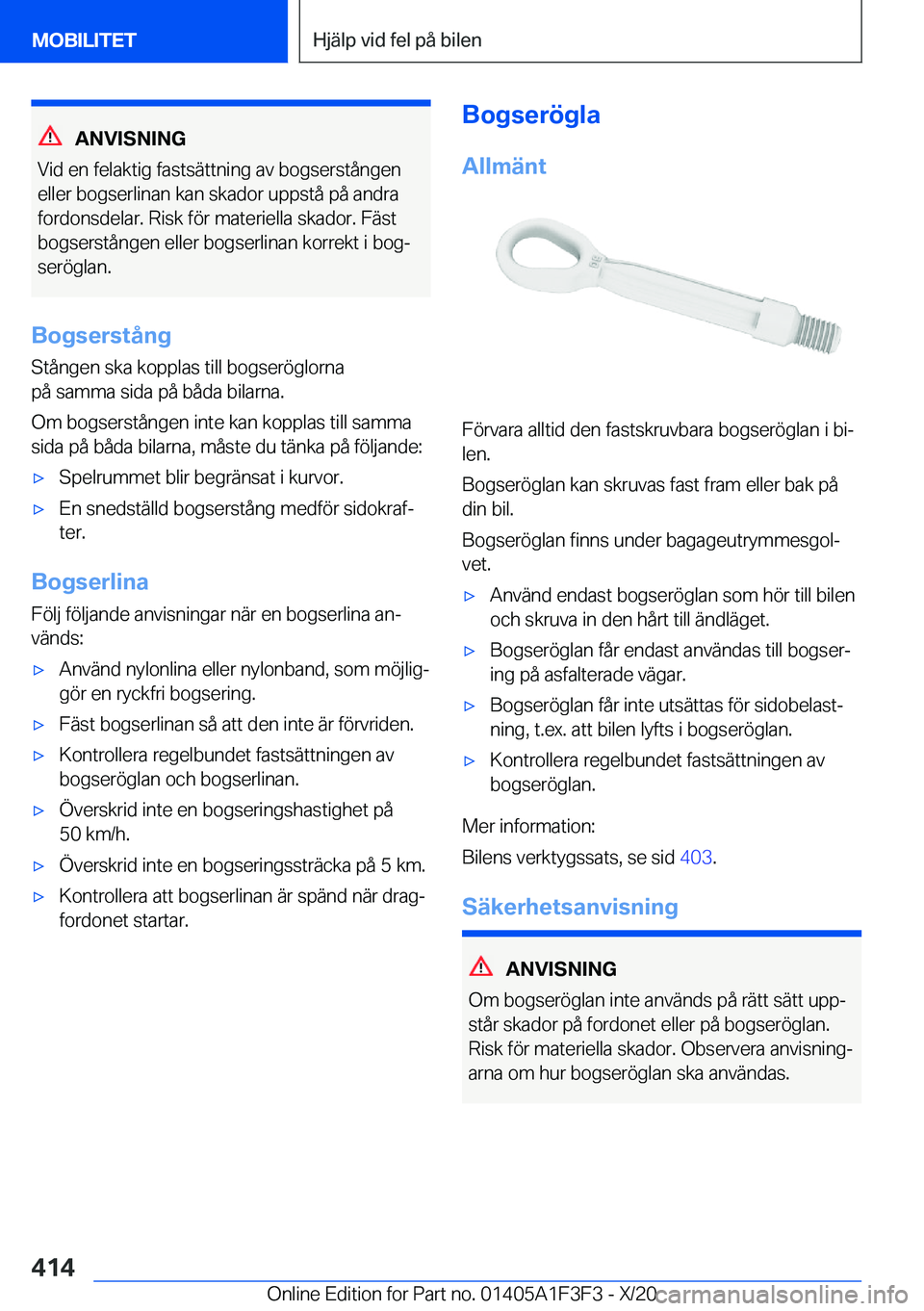 BMW X5 2021  InstruktionsbÖcker (in Swedish) �A�N�V�I�S�N�I�N�G
�V�i�d��e�n��f�e�l�a�k�t�i�g��f�a�s�t�s�ä�t�t�n�i�n�g��a�v��b�o�g�s�e�r�s�t�å�n�g�e�n
�e�l�l�e�r��b�o�g�s�e�r�l�i�n�a�n��k�a�n��s�k�a�d�o�r��u�p�p�s�t�å��p�å��a�n�d�r