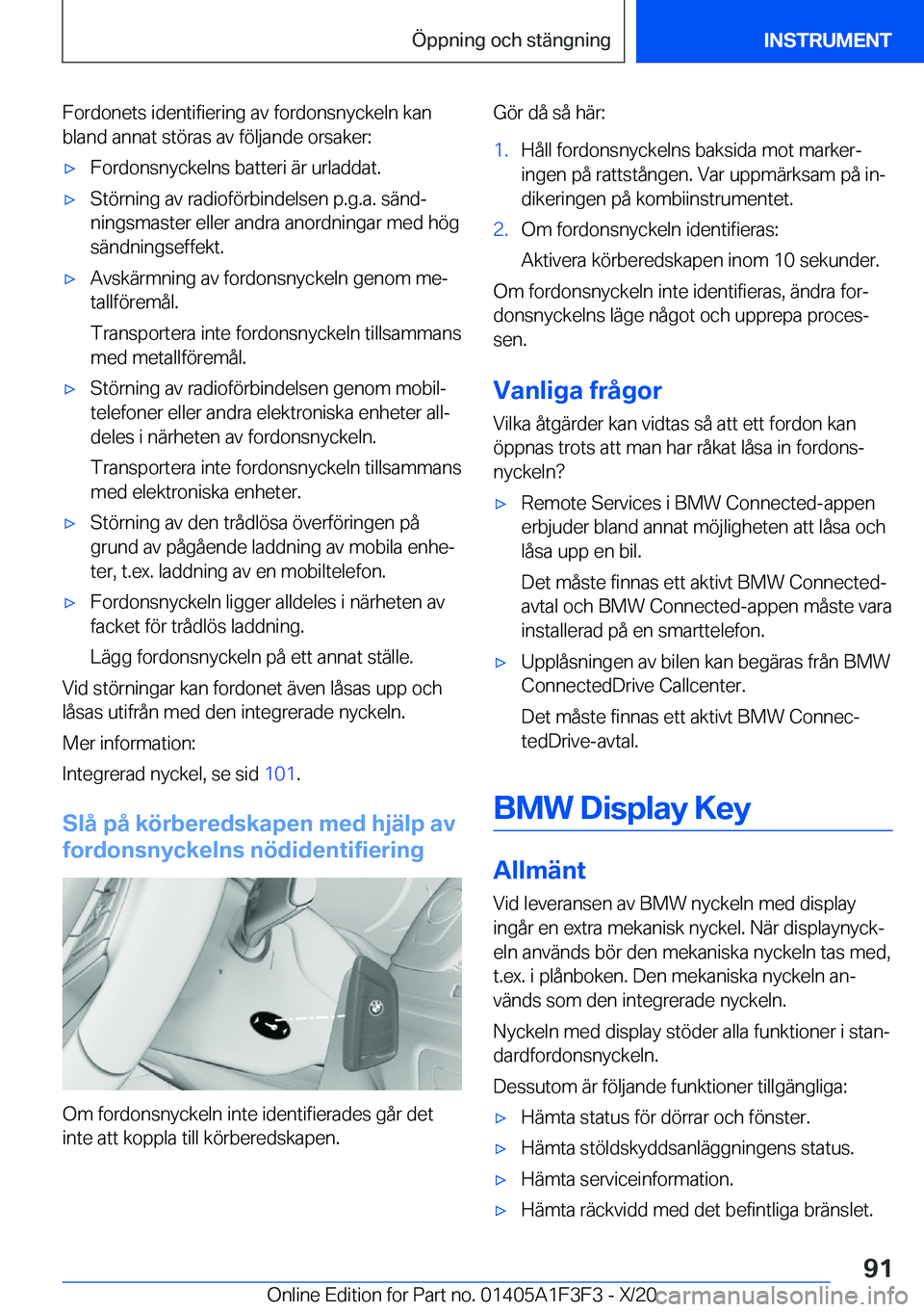 BMW X5 2021  InstruktionsbÖcker (in Swedish) �F�o�r�d�o�n�e�t�s��i�d�e�n�t�i�f�i�e�r�i�n�g��a�v��f�o�r�d�o�n�s�n�y�c�k�e�l�n��k�a�n�b�l�a�n�d��a�n�n�a�t��s�t�