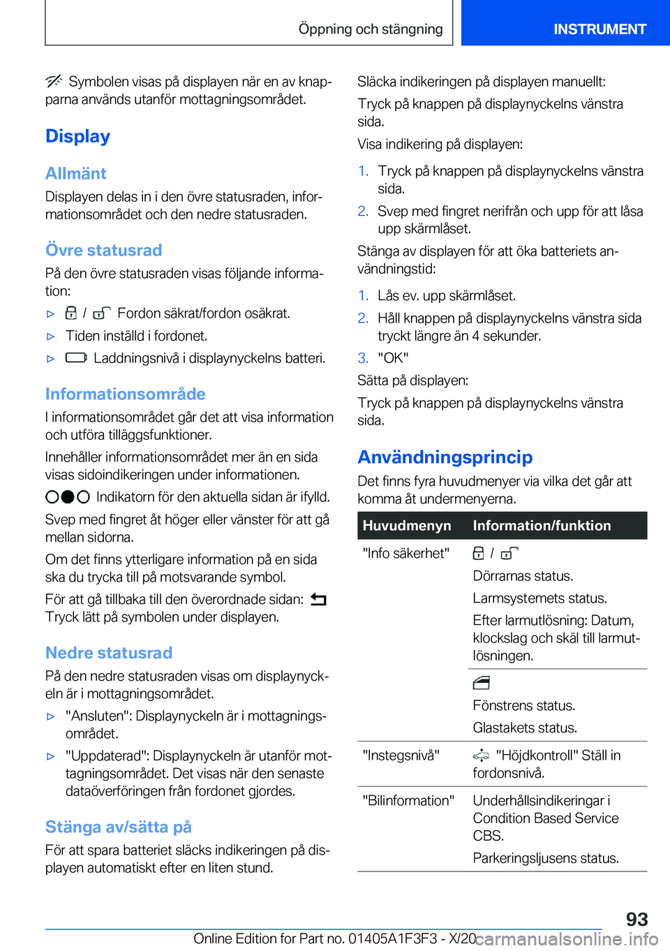 BMW X5 2021  InstruktionsbÖcker (in Swedish) ���S�y�m�b�o�l�e�n��v�i�s�a�s��p�å��d�i�s�p�l�a�y�e�n��n�ä�r��e�n��a�v��k�n�a�pj
�p�a�r�n�a��a�n�v�ä�n�d�s��u�t�a�n�f�