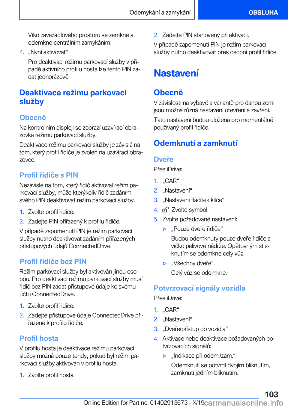 BMW X5 2020  Návod na použití (in Czech) �V�