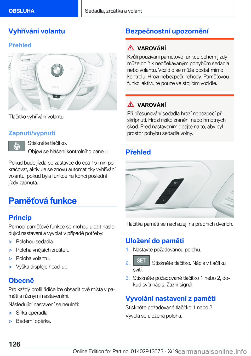 BMW X5 2020  Návod na použití (in Czech) �V�y�h�