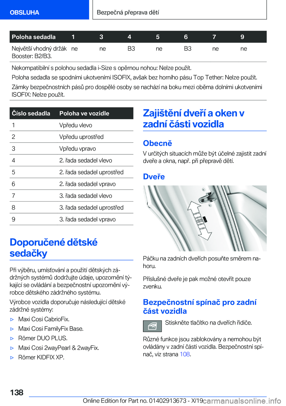 BMW X5 2020  Návod na použití (in Czech) �P�o�l�o�h�a��s�e�d�a�d�l�a�1�3�4�5�6�7�9�N�e�j�v�