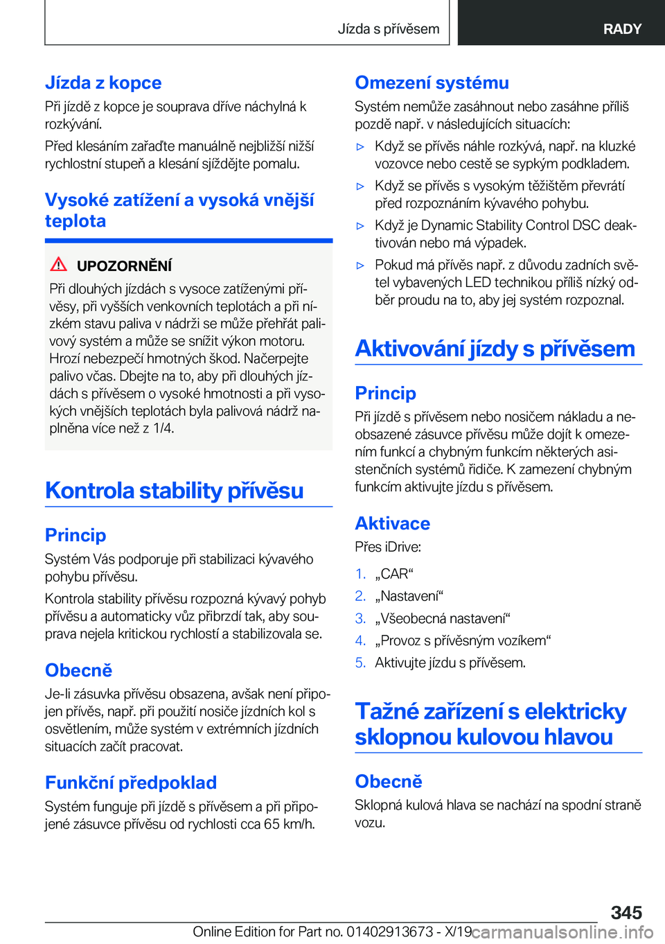 BMW X5 2020  Návod na použití (in Czech) �J�