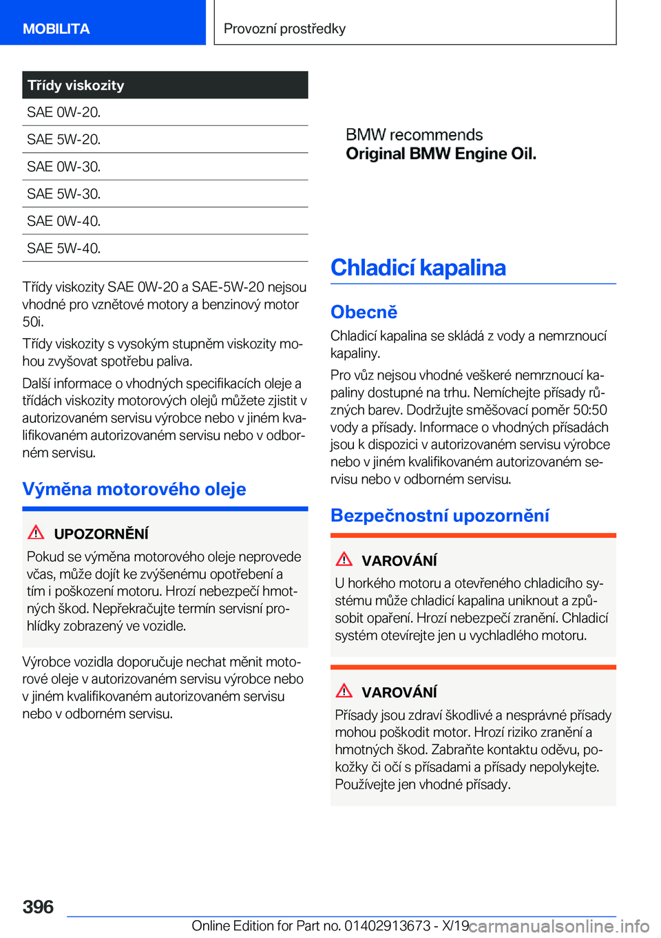 BMW X5 2020  Návod na použití (in Czech) �T�
