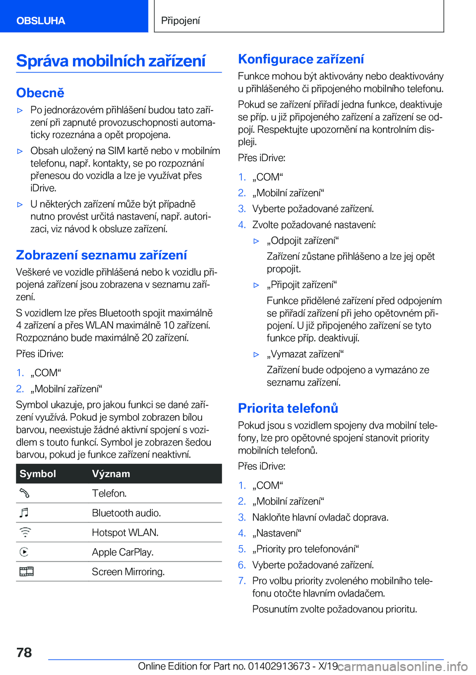 BMW X5 2020  Návod na použití (in Czech) �S�p�r�