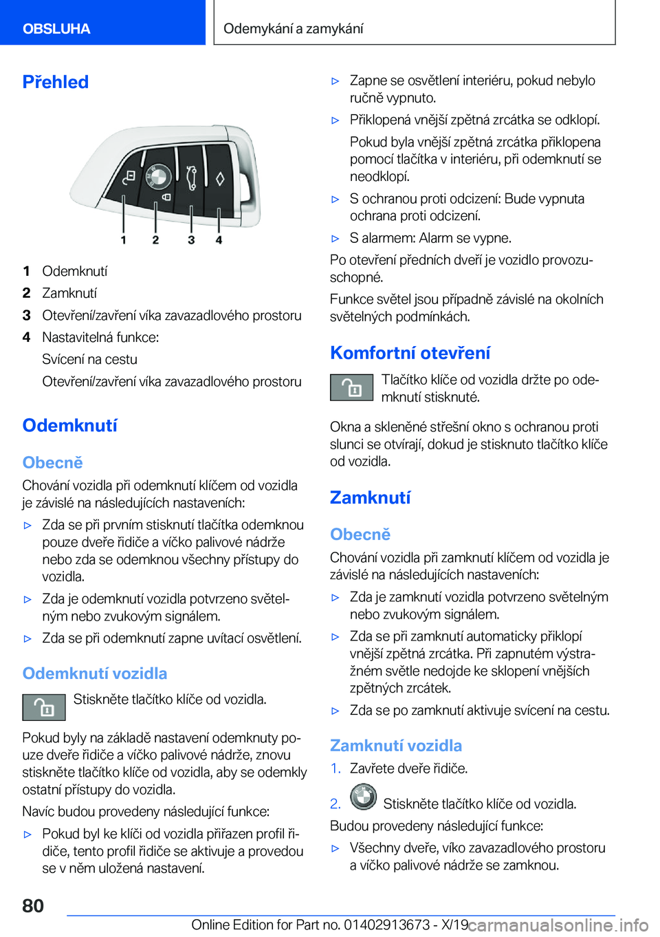 BMW X5 2020  Návod na použití (in Czech) �P�e�h�l�e�d�1�O�d�e�m�k�n�u�t�