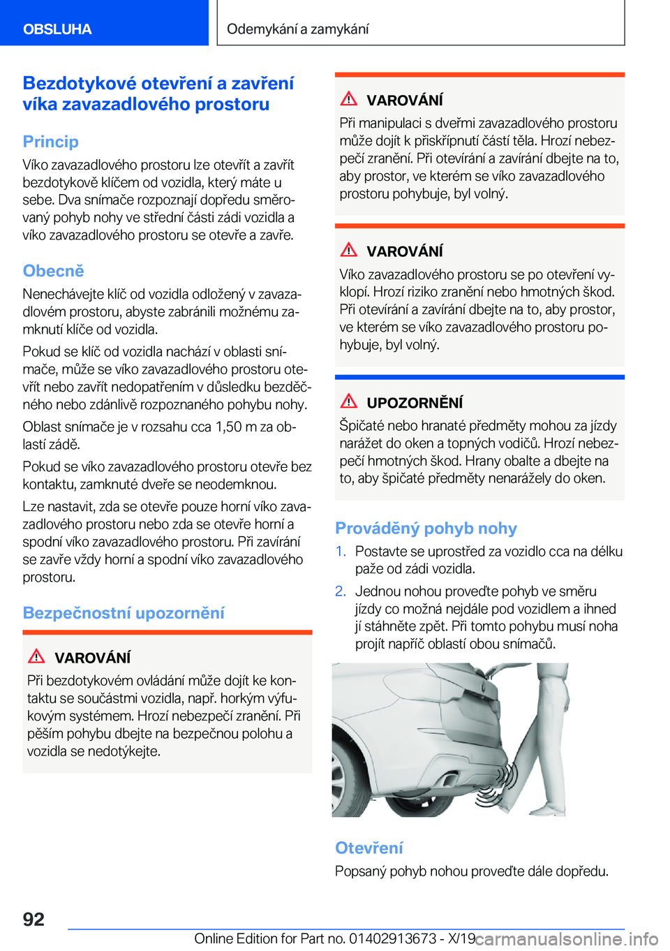 BMW X5 2020  Návod na použití (in Czech) �B�e�z�d�o�t�y�k�o�v�