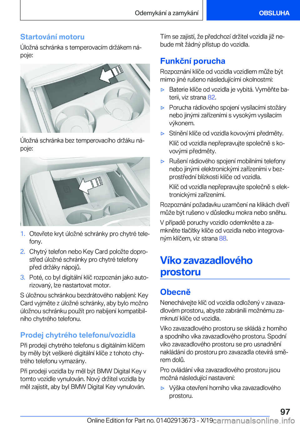 BMW X5 2020  Návod na použití (in Czech) �S�t�a�r�t�o�v�