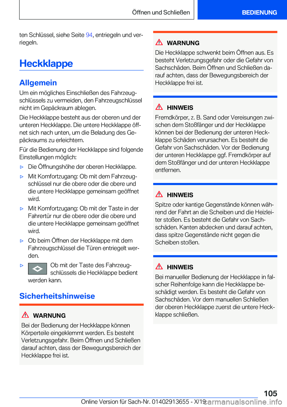 BMW X5 2020  Betriebsanleitungen (in German) �t�e�n��S�c�h�l�