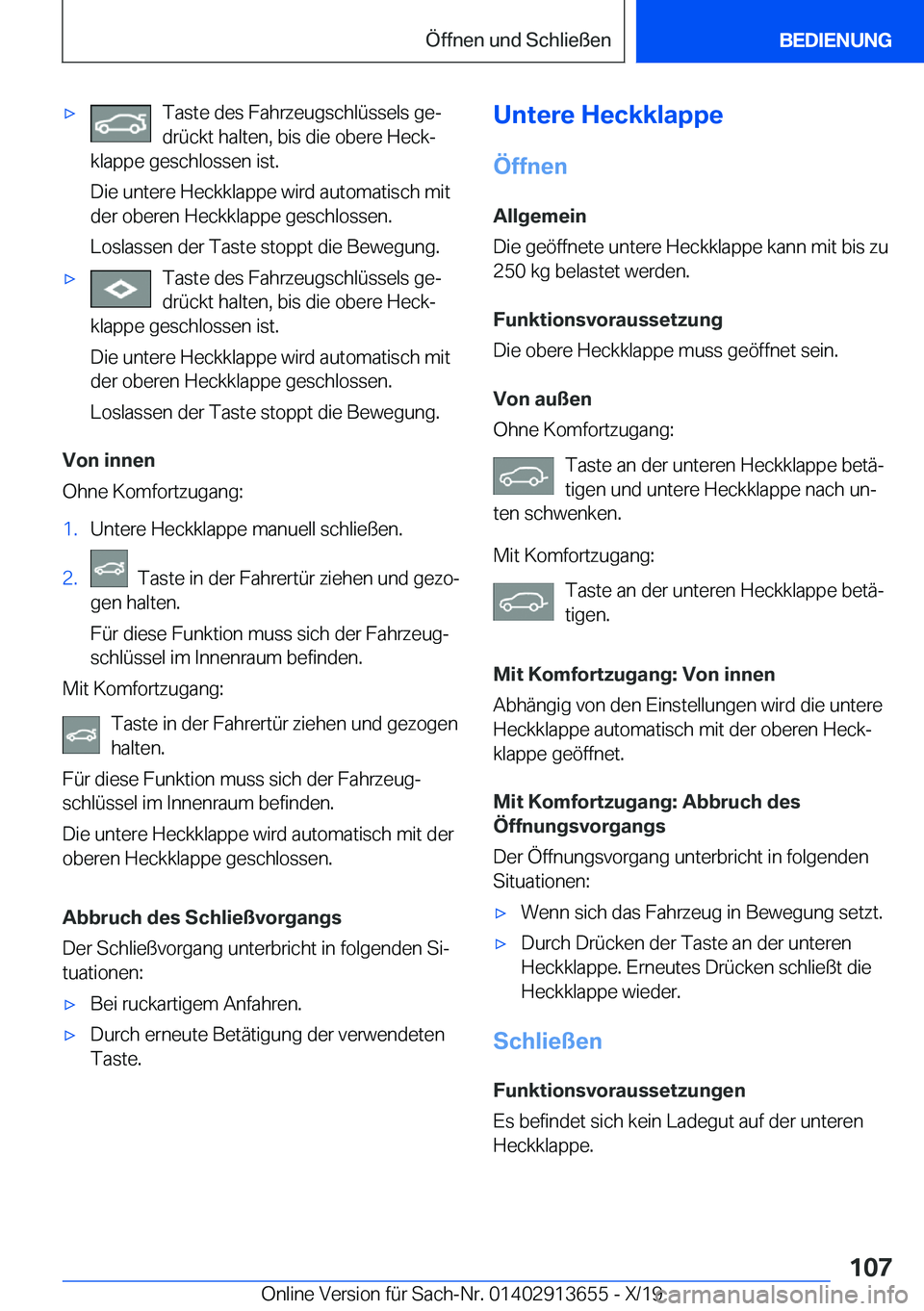 BMW X5 2020  Betriebsanleitungen (in German) x�T�a�s�t�e��d�e�s��F�a�h�r�z�e�u�g�s�c�h�l�
