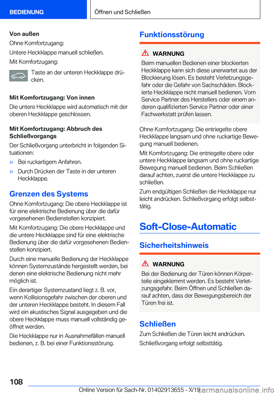 BMW X5 2020  Betriebsanleitungen (in German) �V�o�n��a�u�
