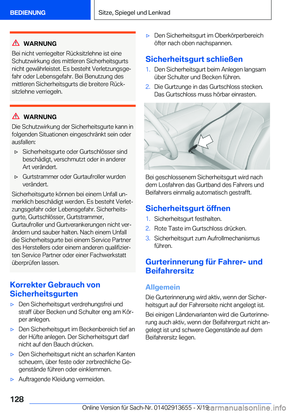 BMW X5 2020  Betriebsanleitungen (in German) �W�A�R�N�U�N�G
�B�e�i��n�i�c�h�t��v�e�r�r�i�e�g�e�l�t�e�r��R�