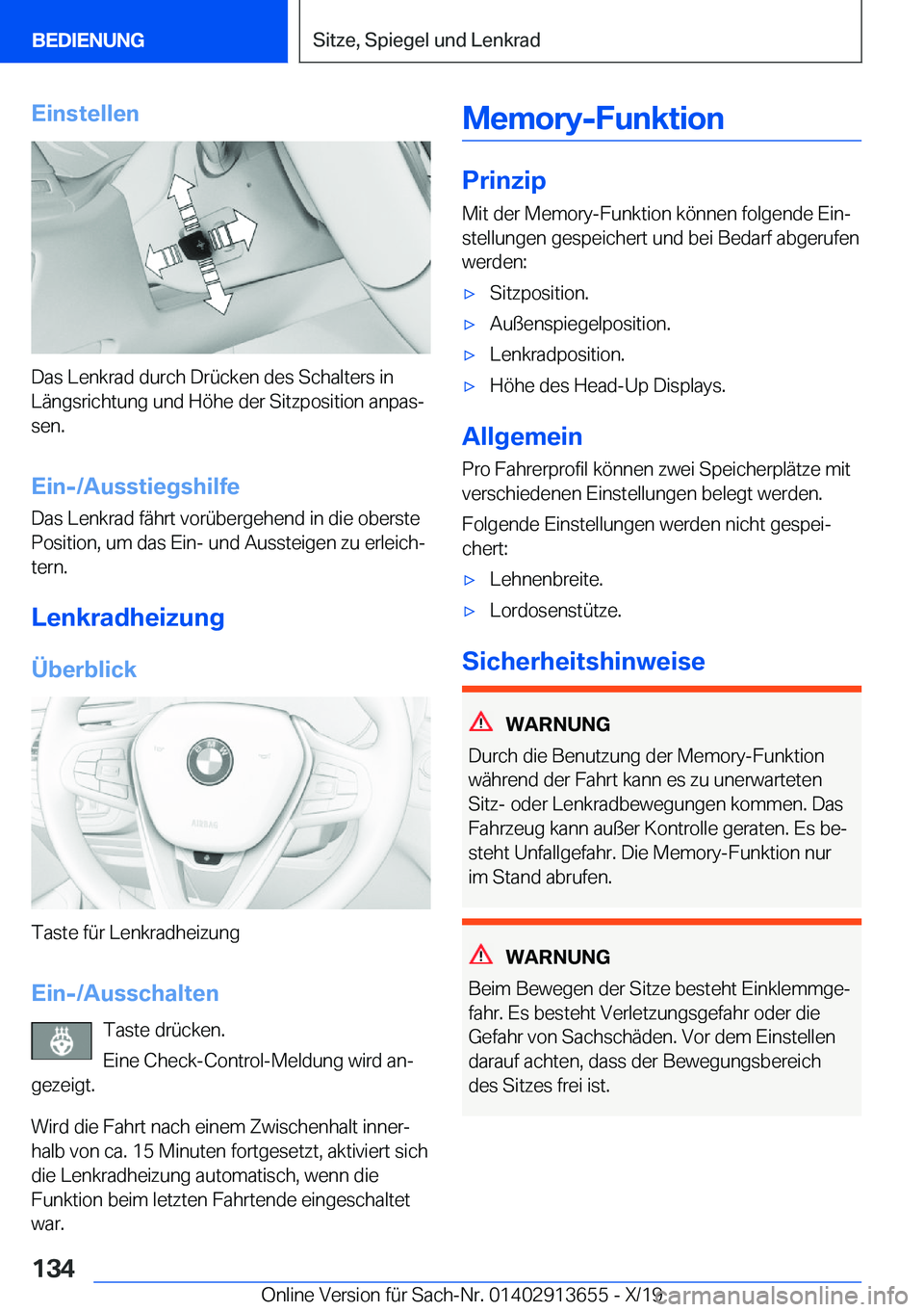 BMW X5 2020  Betriebsanleitungen (in German) �E�i�n�s�t�e�l�l�e�n
�D�a�s��L�e�n�k�r�a�d��d�u�r�c�h��D�r�
