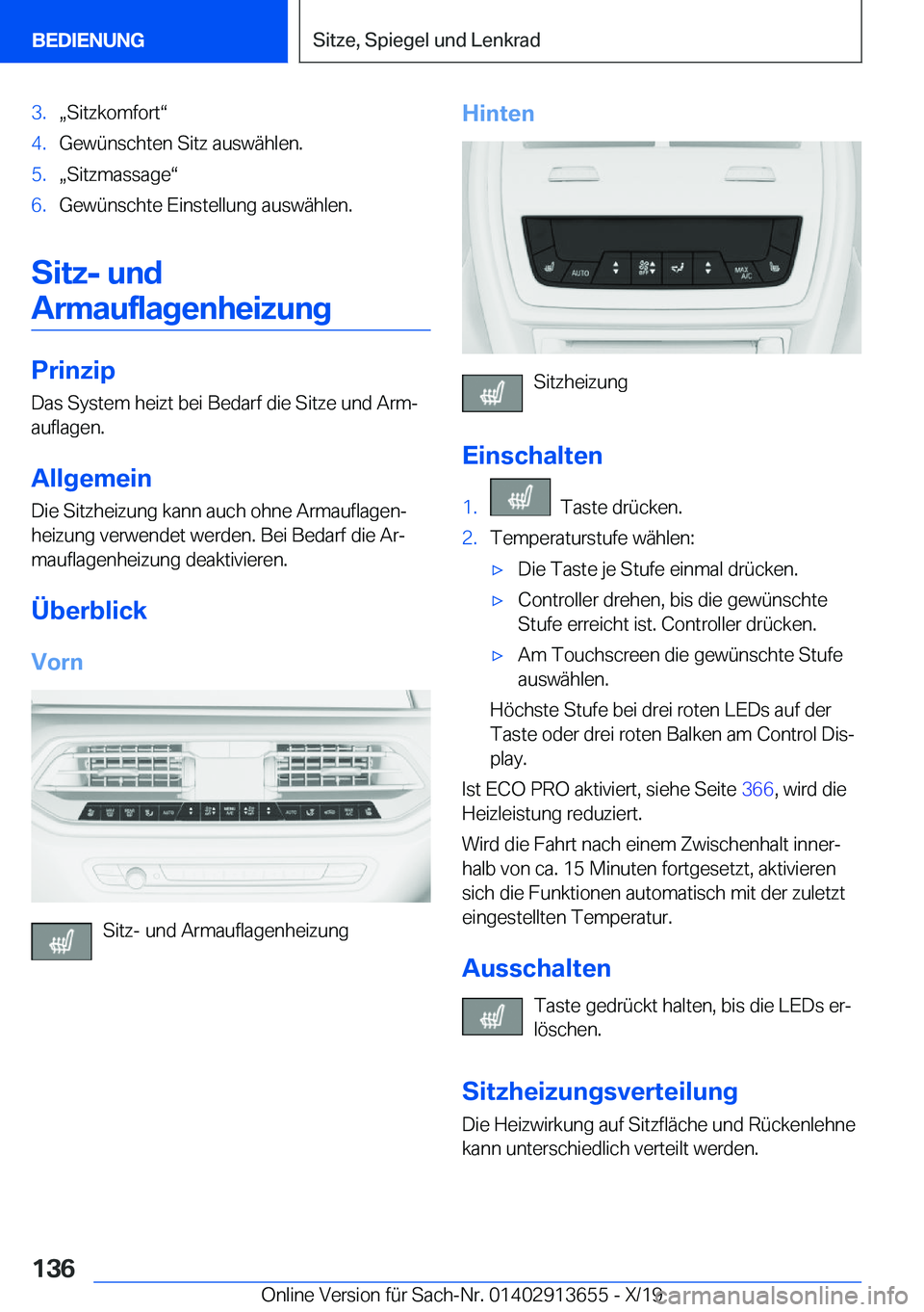 BMW X5 2020  Betriebsanleitungen (in German) �3�.x�S�i�t�z�k�o�m�f�o�r�tv�4�.�G�e�w�